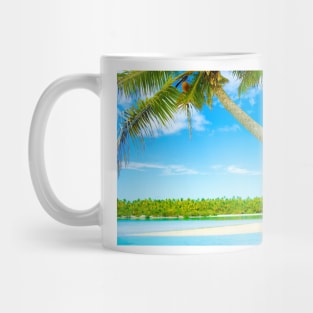 Tropical island lagoon with swinging palms trees Mug